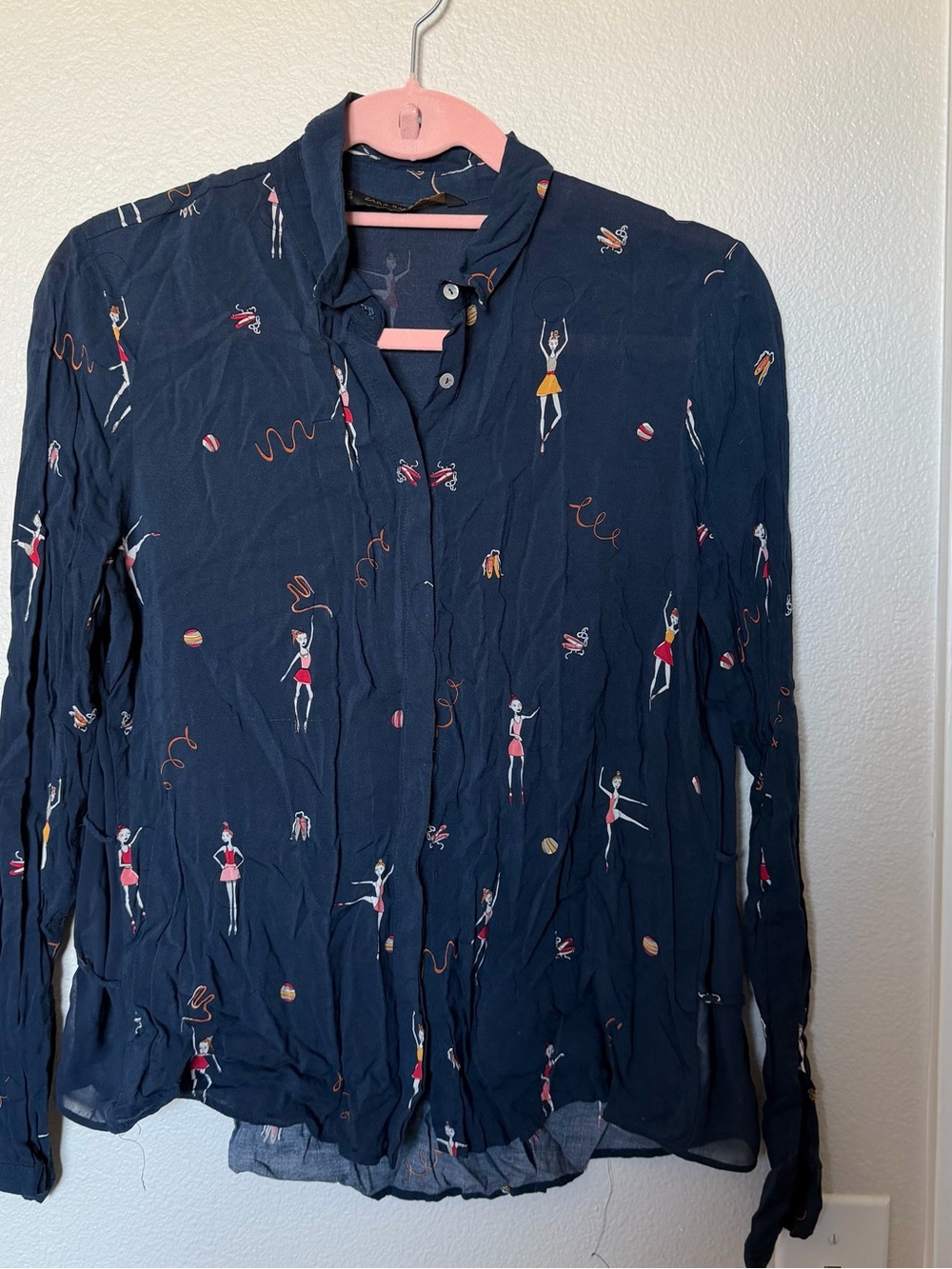 Zara Navy Button-Down Shirt with Dancer Print
